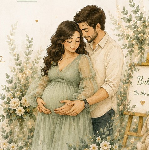 Ilustración de Paola y Diego esperando a Mateo